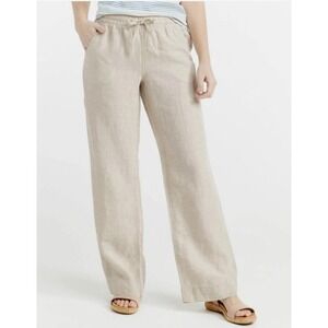 L.L. Bean 100% Premium Linen Elastic Waist Breezy Pants sz 26W Oatmeal 510909